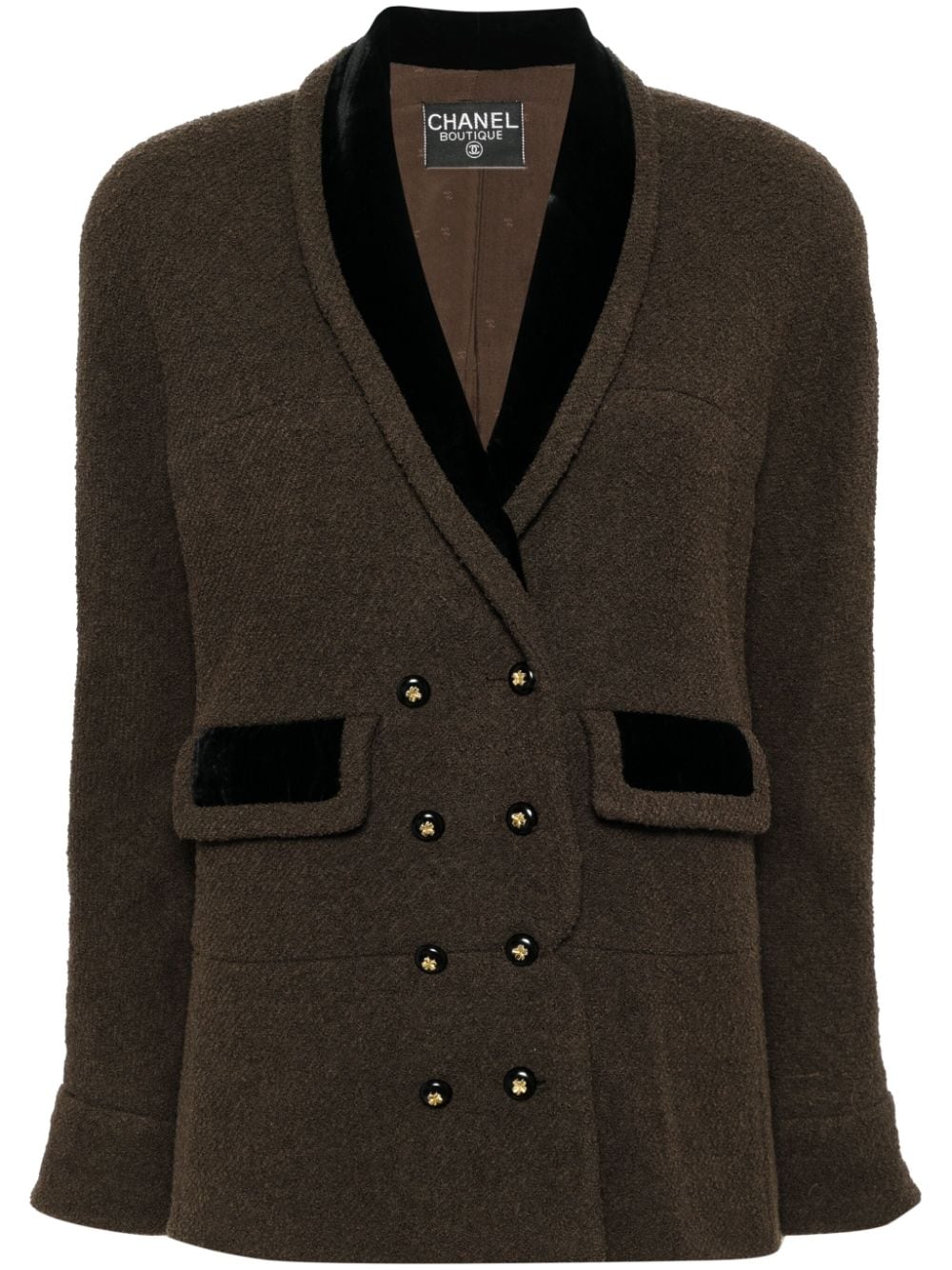 Pre-owned Chanel 2000s Double-breasted Tweed Jacket In Brown