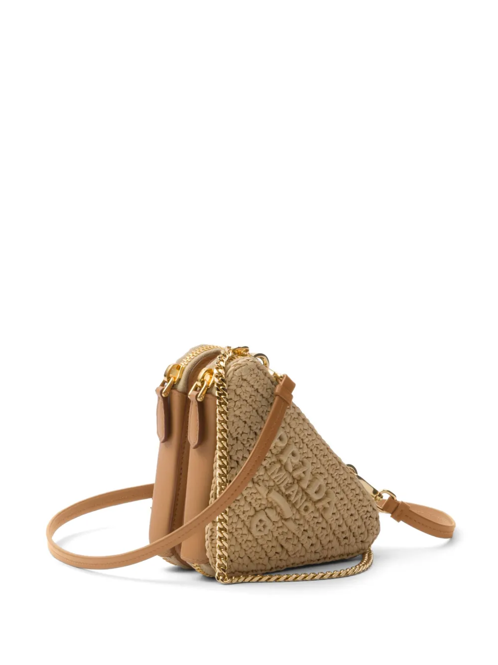 Prada logo-embroidered crochet pouch - Beige