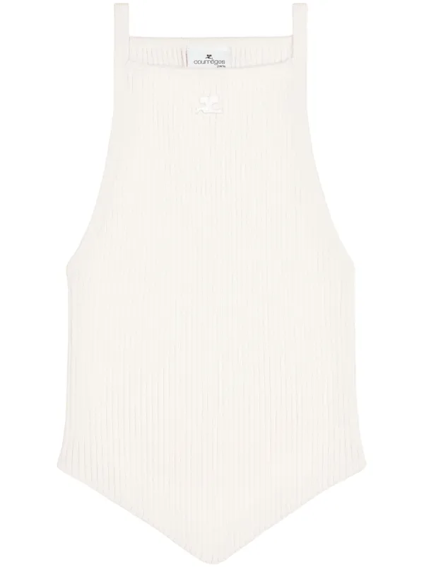 Courrèges Pointy Rib Knit Tank Top in White
