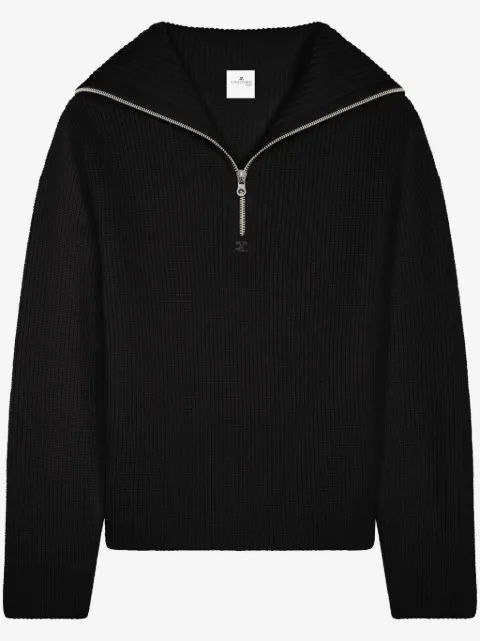 Courrèges pull nervuré en laine à capuche