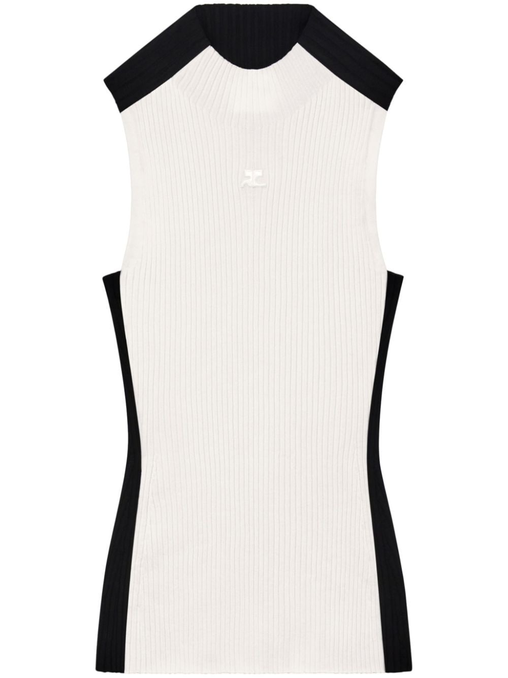 Courrèges Contrast Frame Ribbed Tank Top In Black