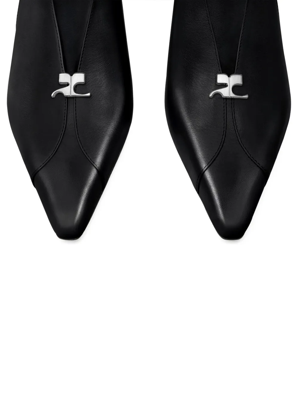 Courrèges Leather Slingbacks With Logo Plaque In 黑色