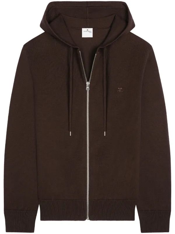 Courrèges Zipped Wool Hoodie | Brown | FARFETCH SG