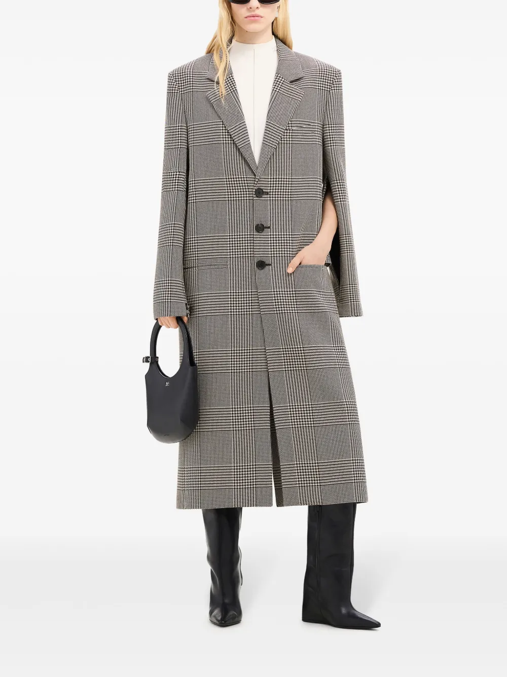 Courrèges Prince Of Wales-pattern Single-breasted Coat In Black