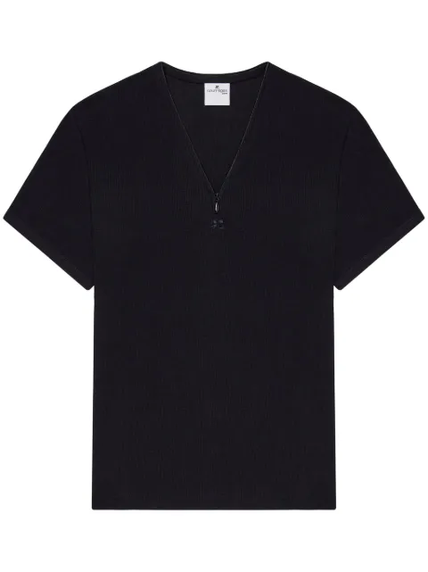 Courrèges 90's V-neck ribbed T-shirt 