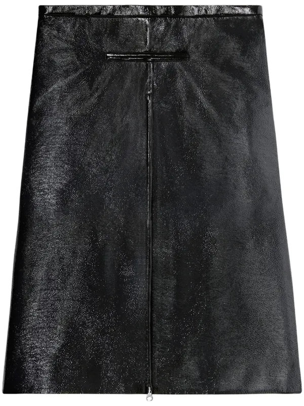 Courrèges Zip-detail Coated Midi Skirt in Black