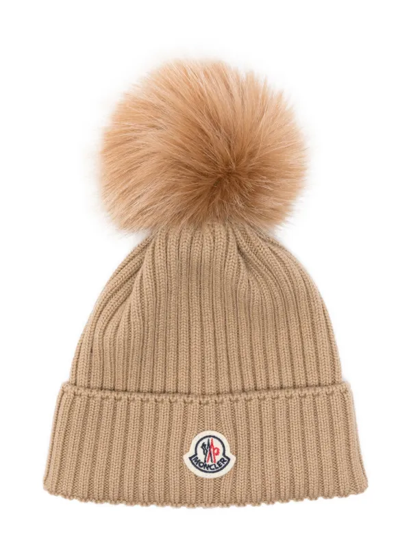 Moncler ribbed good wool beanie with fur pompom