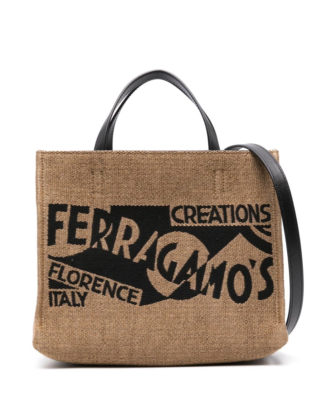 Ferragamo Small Logo-embroidered Tote Bag In Brown