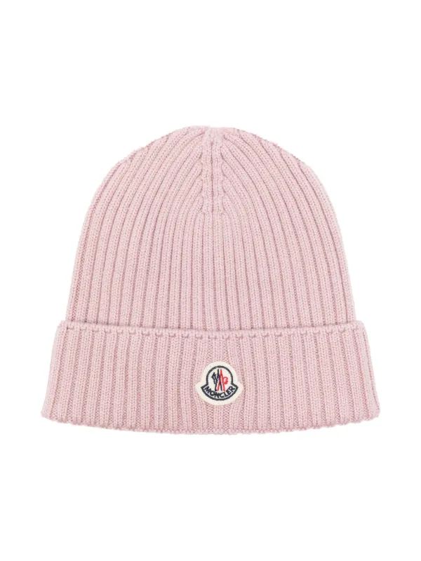 Moncler Enfant logo patch Ribbed Beanie Pink FARFETCH HK