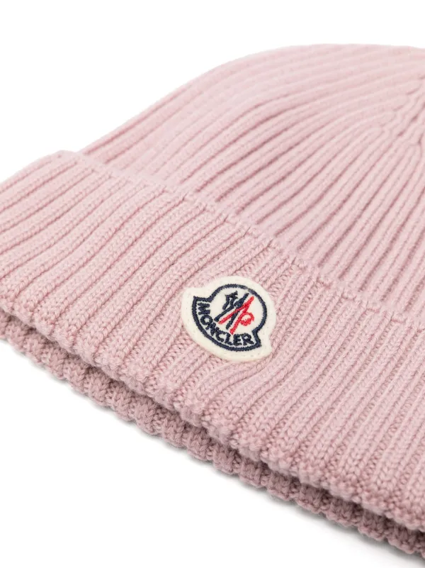 Moncler Pink Ribbed Knit Beanie with Logo Patch Moncler Pink Beanie Winter (Brand New Condition) | eBay main image 3