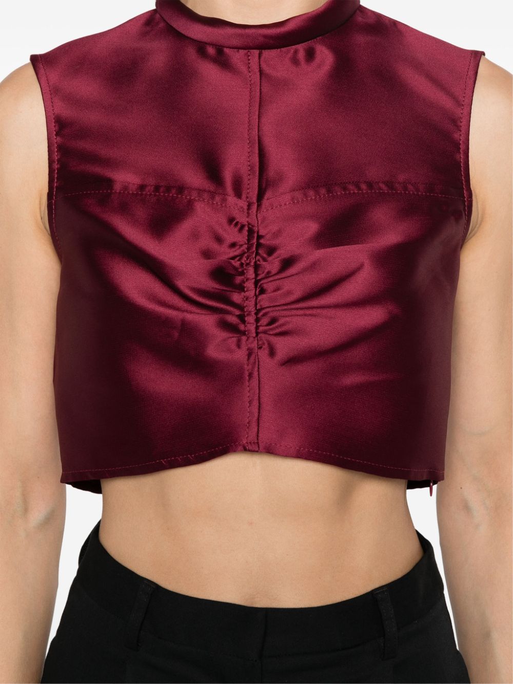 Shop Sandro Ruched Sleeveless Crop Top In Red