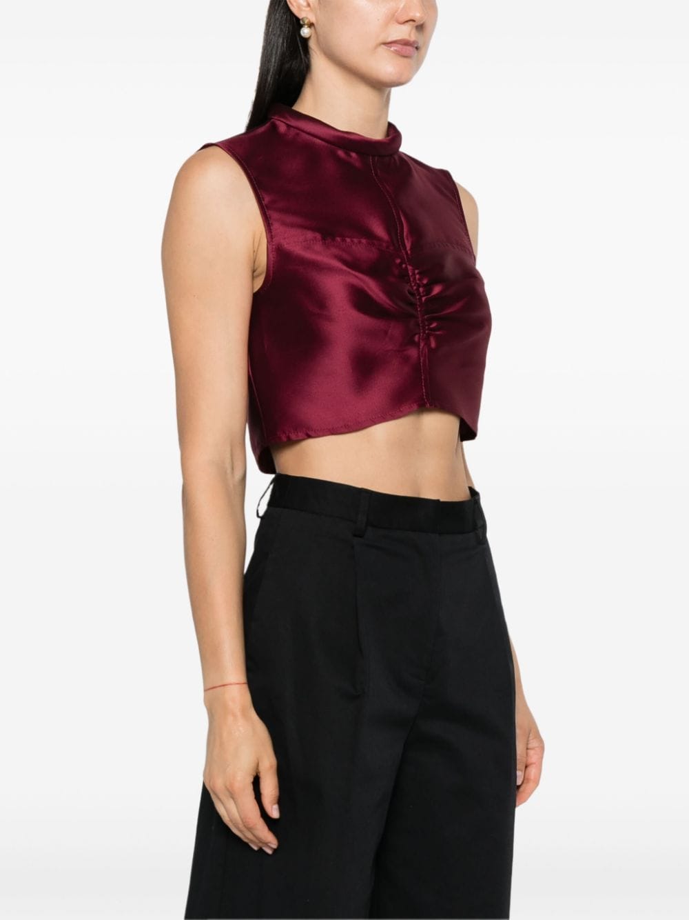 Shop Sandro Ruched Sleeveless Crop Top In Red