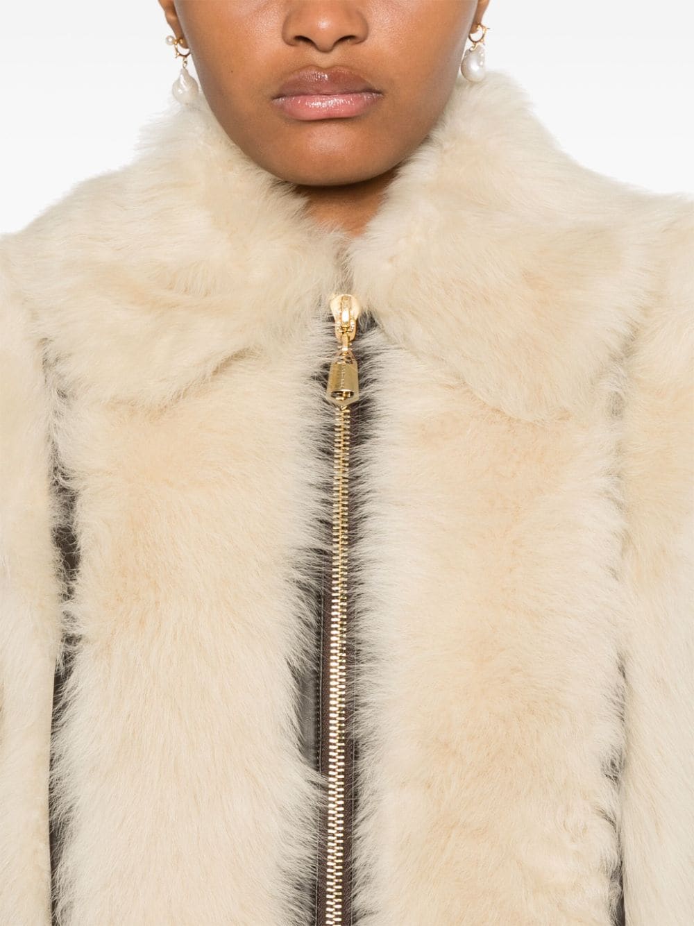 Shop Zimmermann Shearling Zip-up Jacket In Neutrals