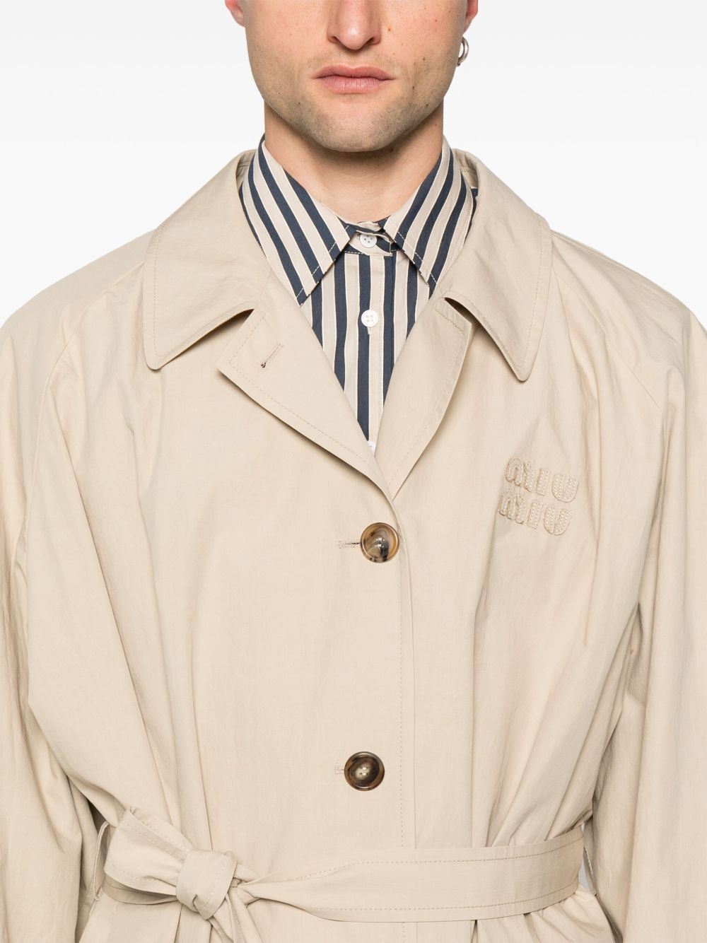 Miu Miu logo-applique long coat Men