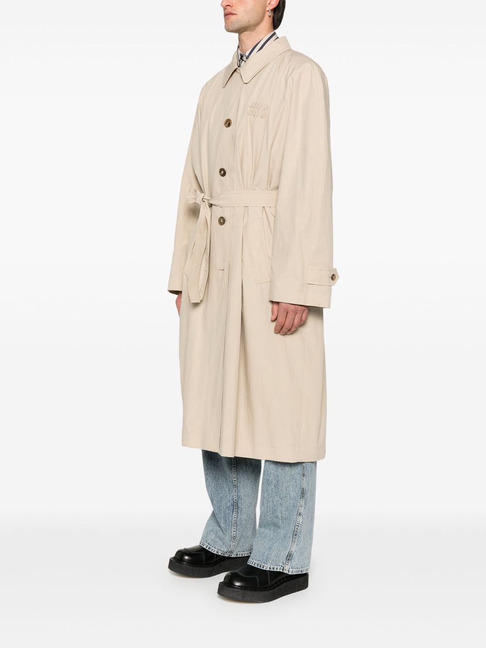 Miu Miu logo-applique long coat Men