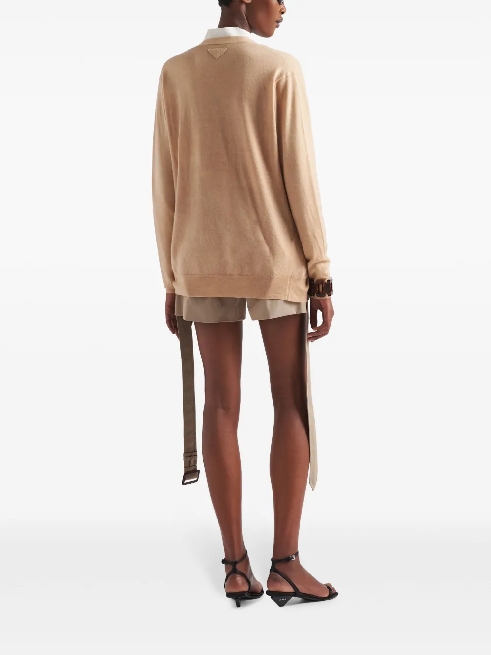 Shop Prada Triangle-logo Cashmere Cardigan In Neutrals