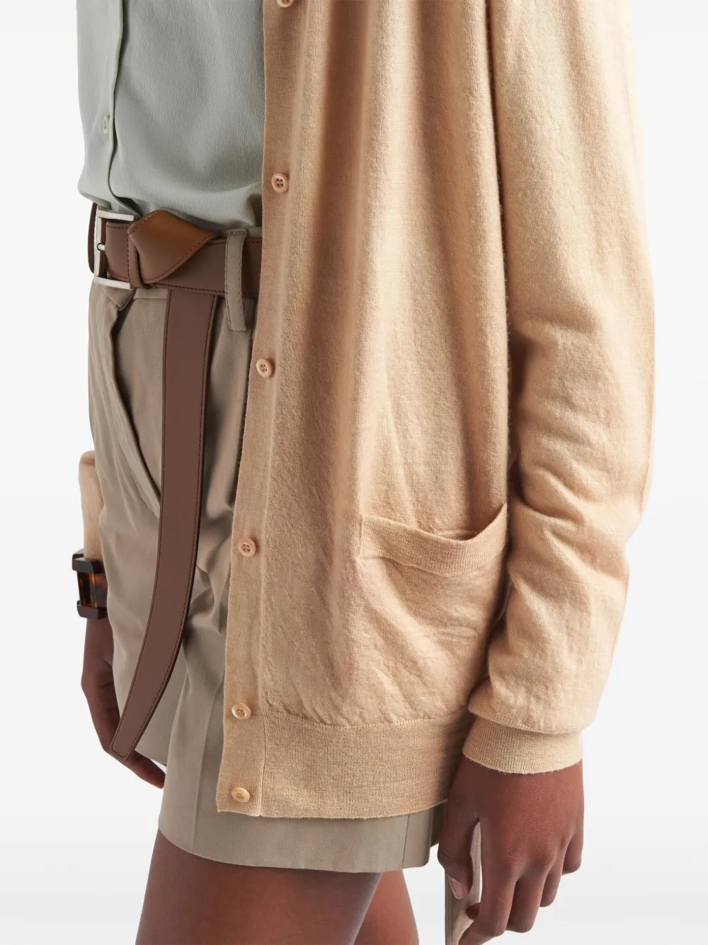 Shop Prada Triangle-logo Cashmere Cardigan In Neutrals