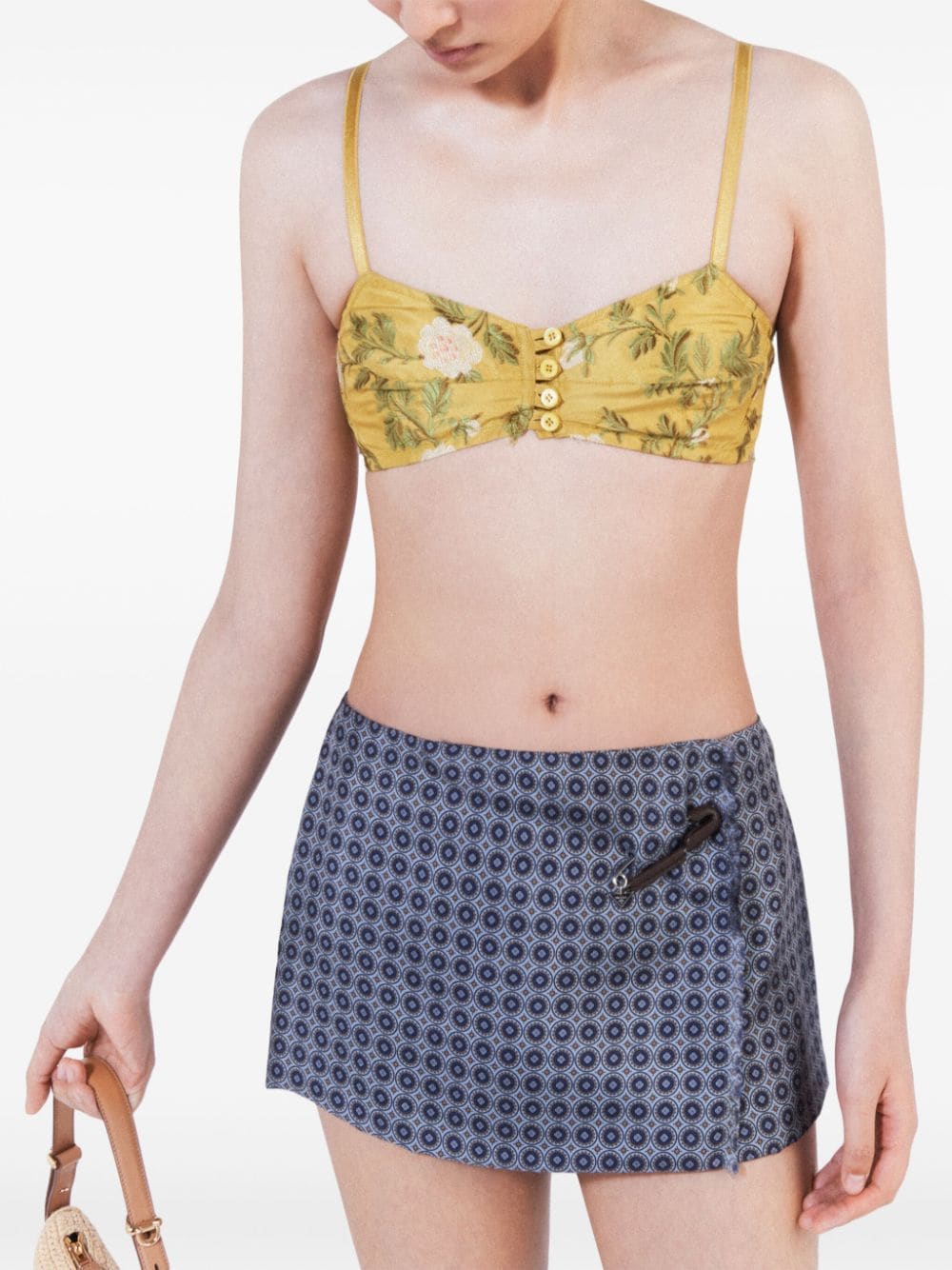 Shop Prada Floral-jacquard Silk Bralette Top In Yellow