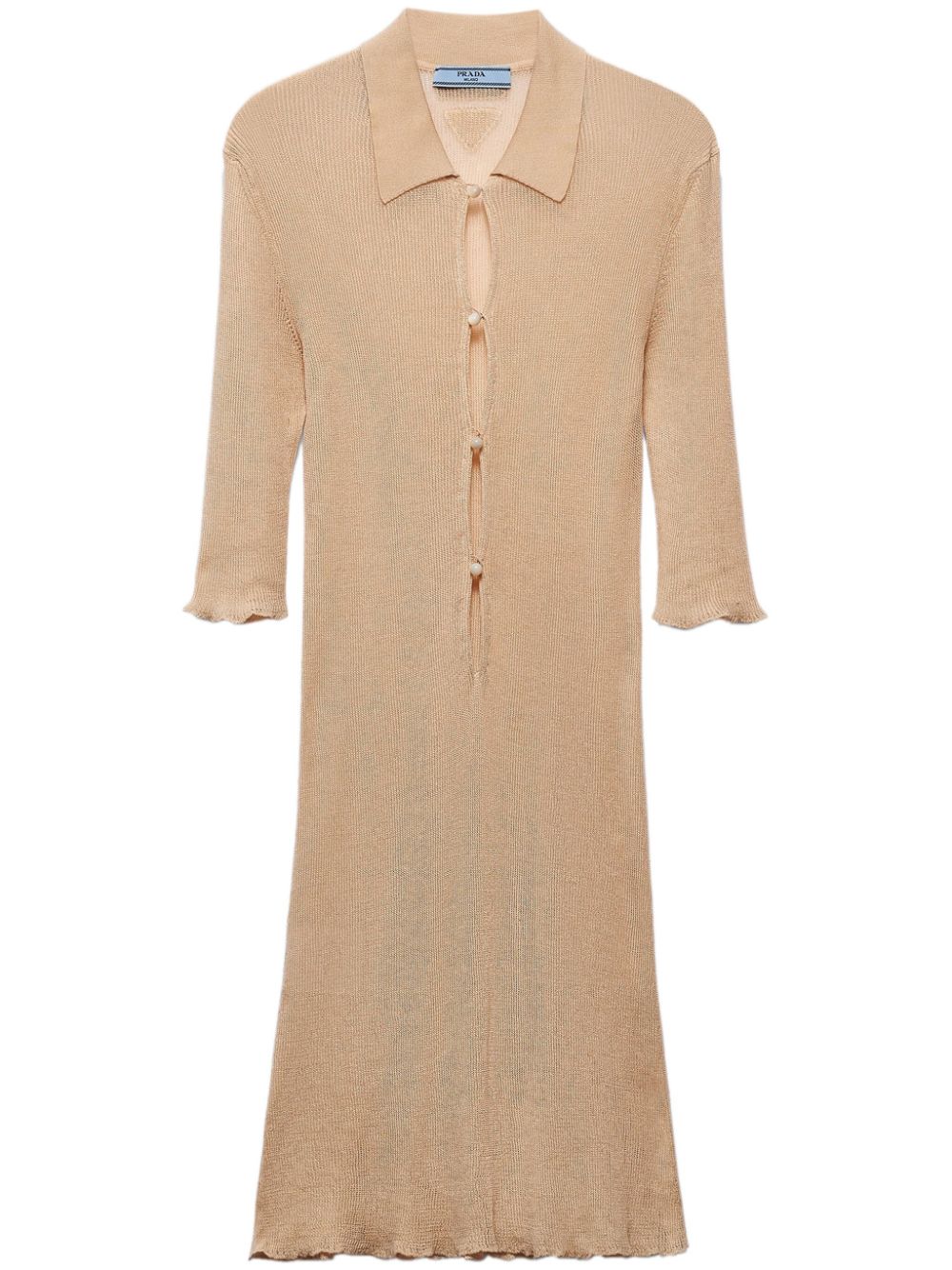 Prada Ribbed-knit Cotton Mini Dress In Brown
