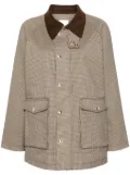 SANDRO velvet-collar checked coat - Brown