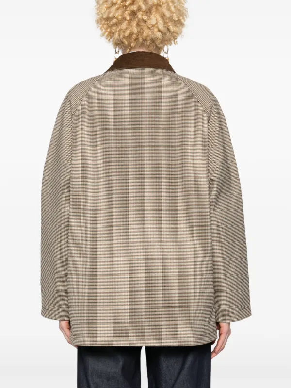 SANDRO velvet-collar Checked Coat | Brown | FARFETCH ID