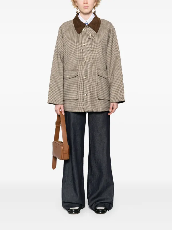 【海外限定】Sandroコート☆Check-pattern velvet-collar woven Sandro Checkered Coat with Velvet Collar | Saks Fifth Avenue