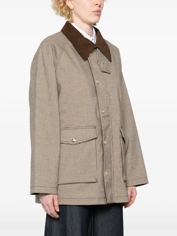 SANDRO velvet-collar Checked Coat | Brown | FARFETCH ID