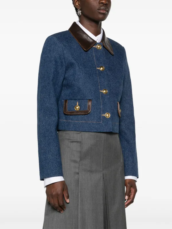 SANDRO cropped denim jacket women Calf Leather Cotton 34 Blue
