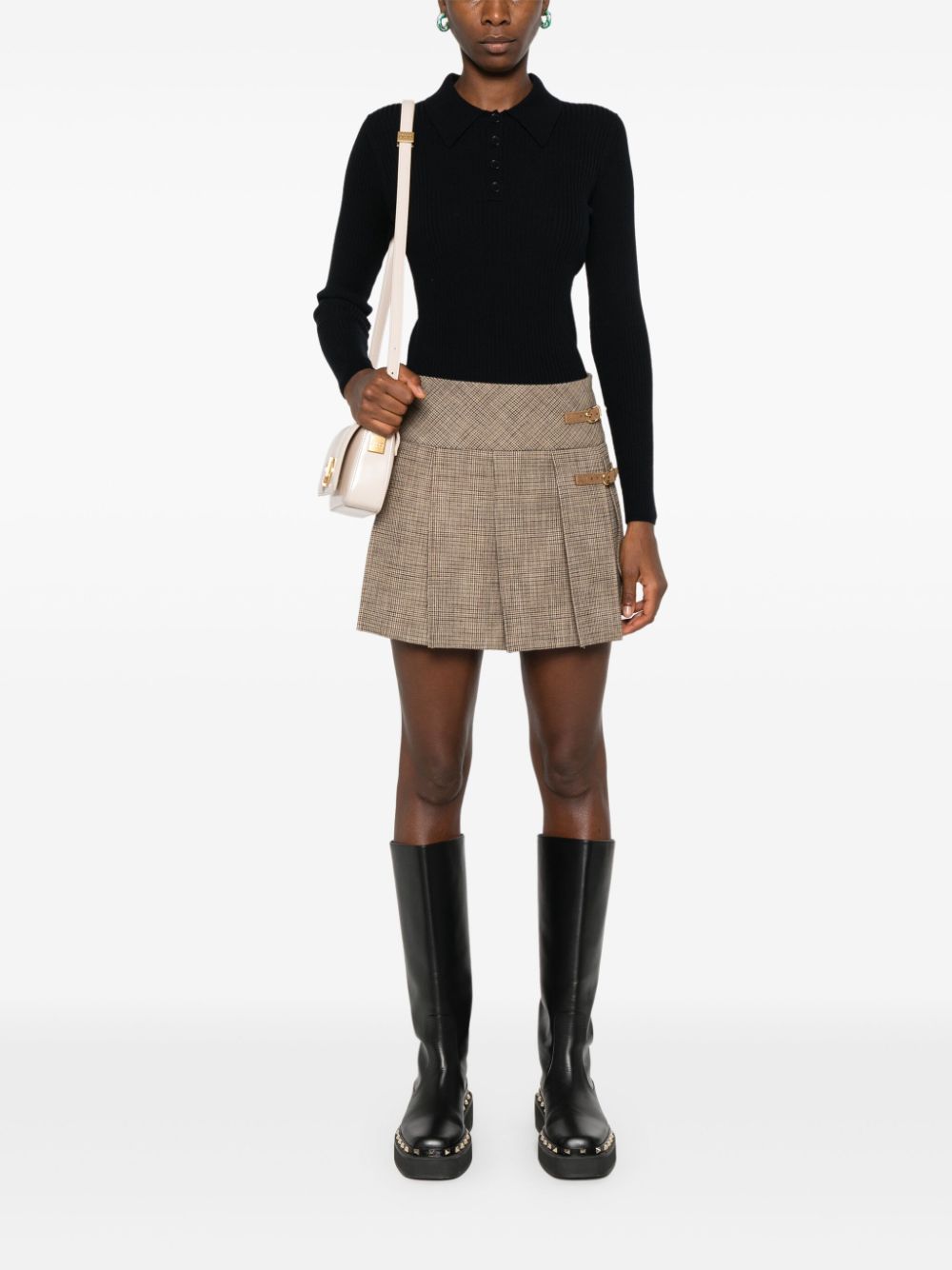 Shop Sandro Houndstooth-pattern Pleated Skirt In 中性色