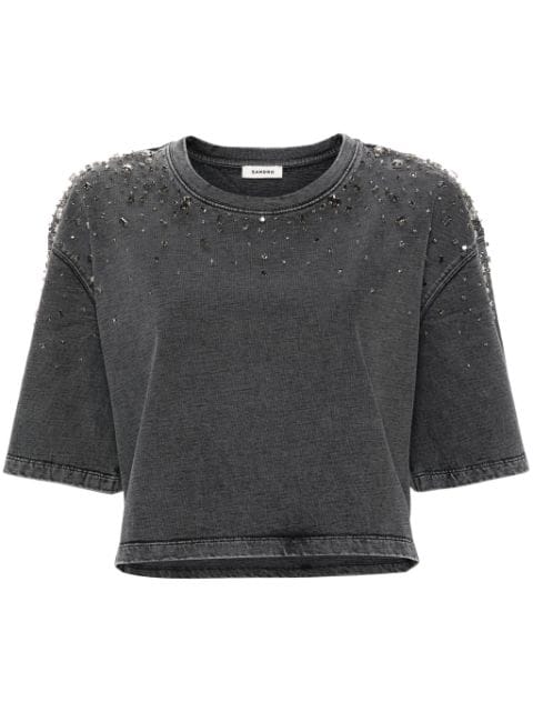 SANDRO gem-embellished cropped T-shirt