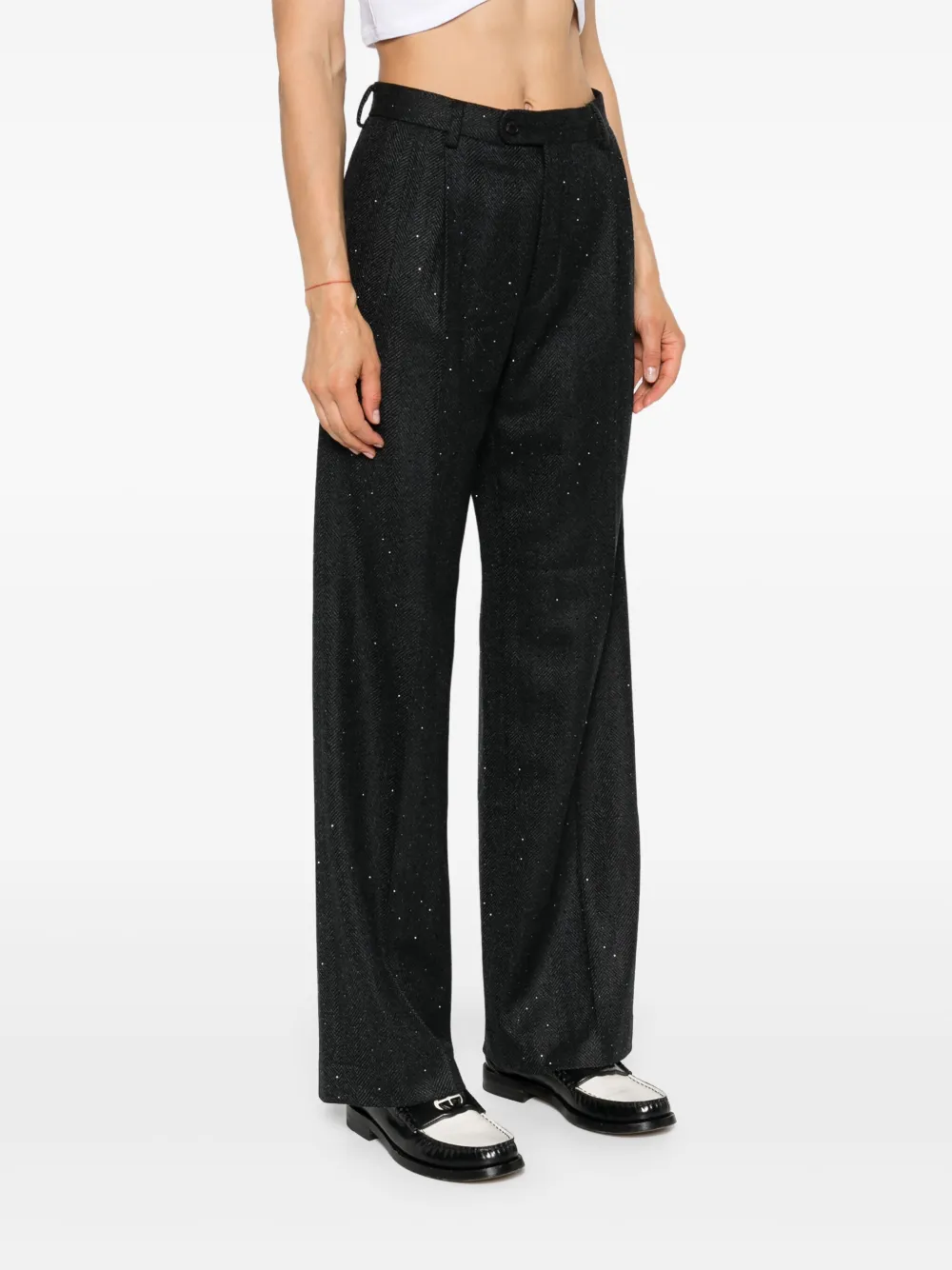 Affordable SANDRO herringbone rhinestone-embellished straight trousers Women