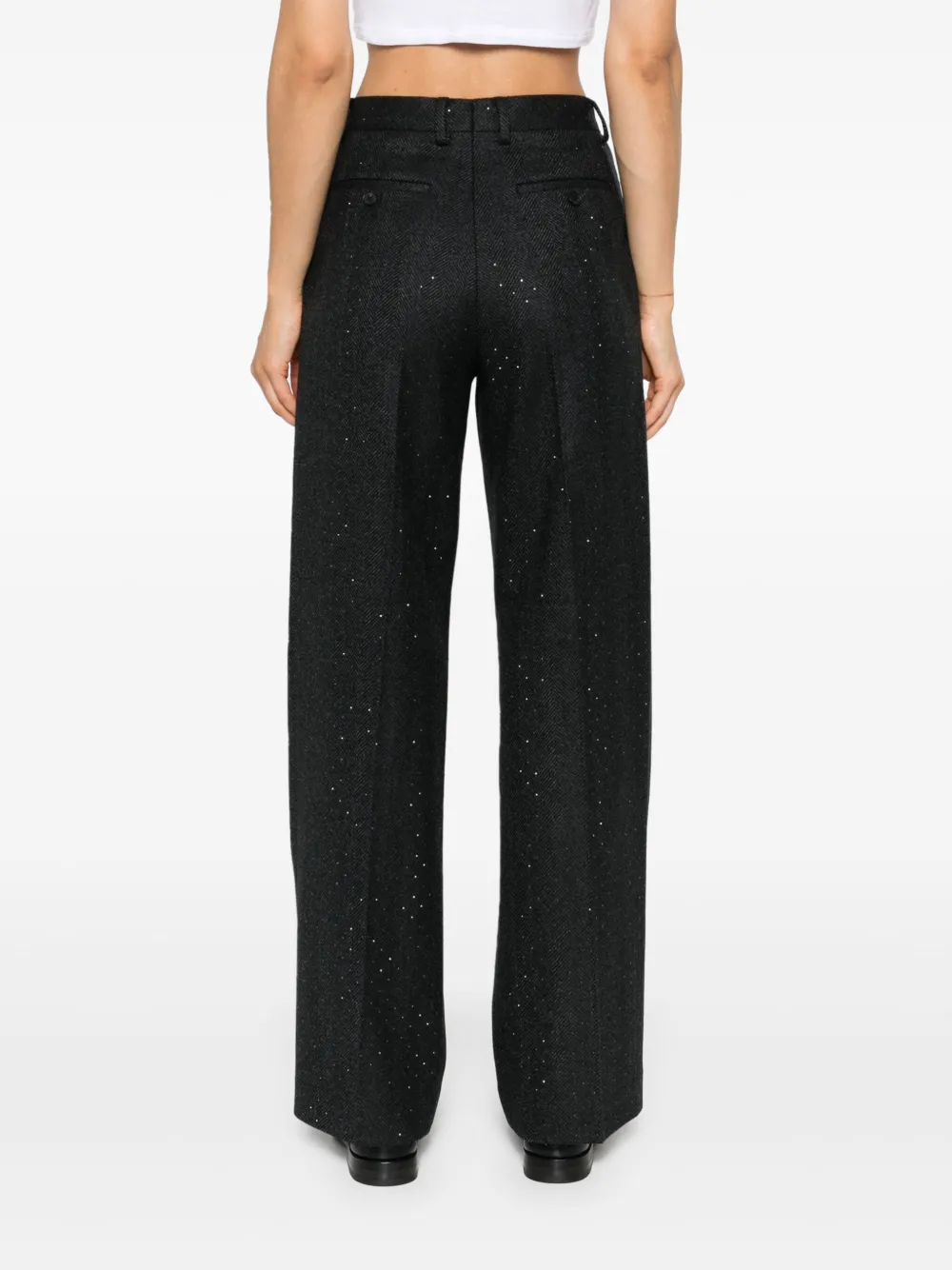 Affordable SANDRO herringbone rhinestone-embellished straight trousers Women