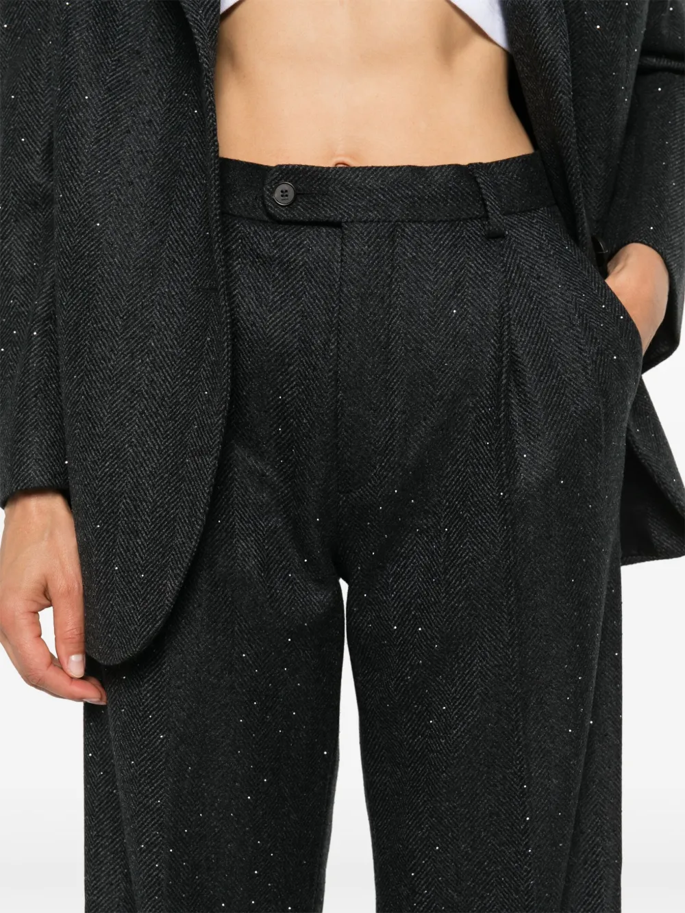 Affordable SANDRO herringbone rhinestone-embellished straight trousers Women