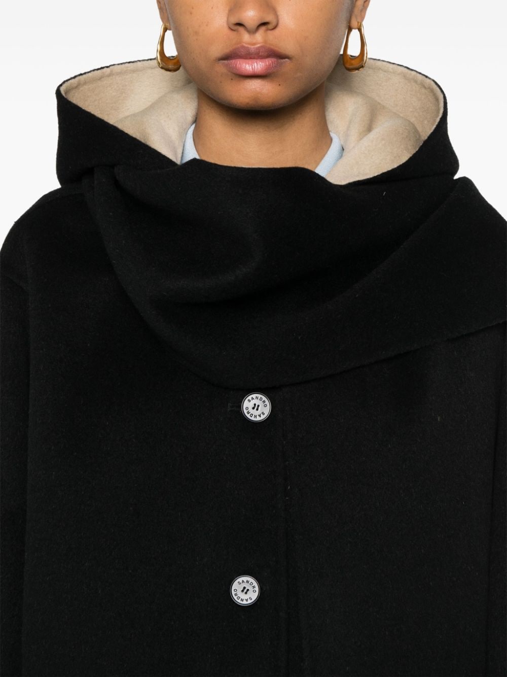 Shop Sandro Hooded Felted Jacket In Black