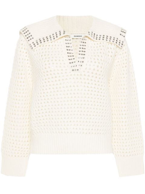 SANDRO crystal-embellished open-knit jumper Women