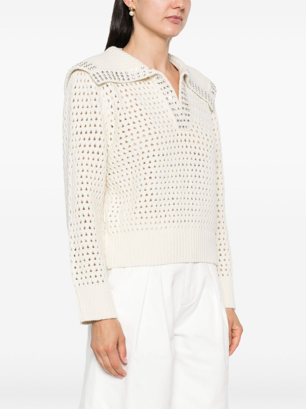 SANDRO crystal-embellished open-knit jumper Women