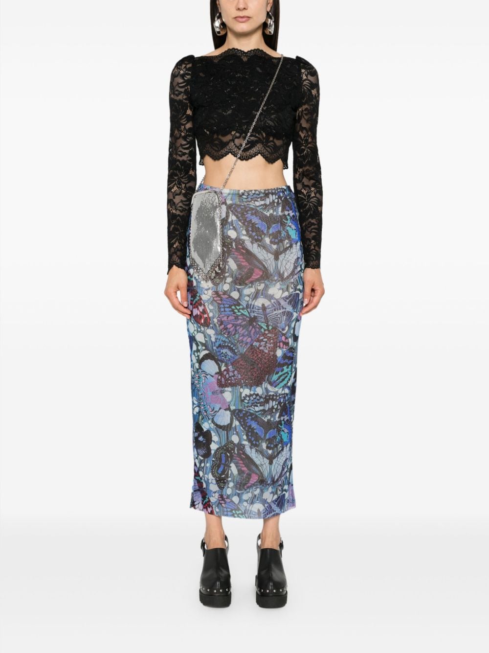 Rabanne floral-lace cropped top - Zwart