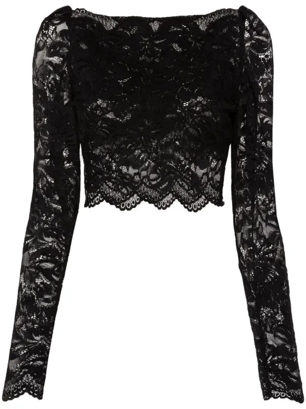 rabanne レース　トップス 黒 Floral lace top in black - Rabanne | Mytheresa