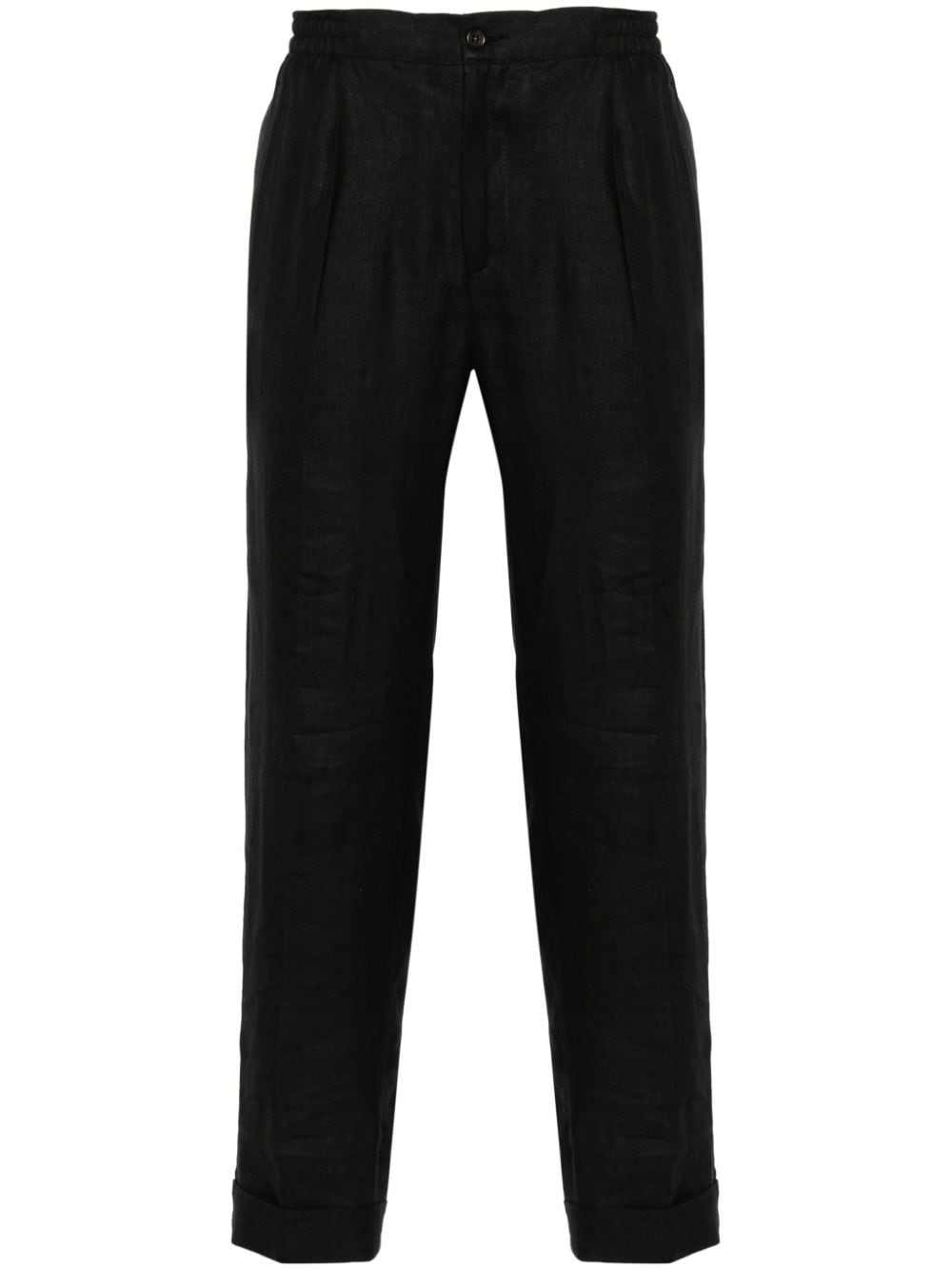 Kiton Pressed-crease Linen Trousers In Black