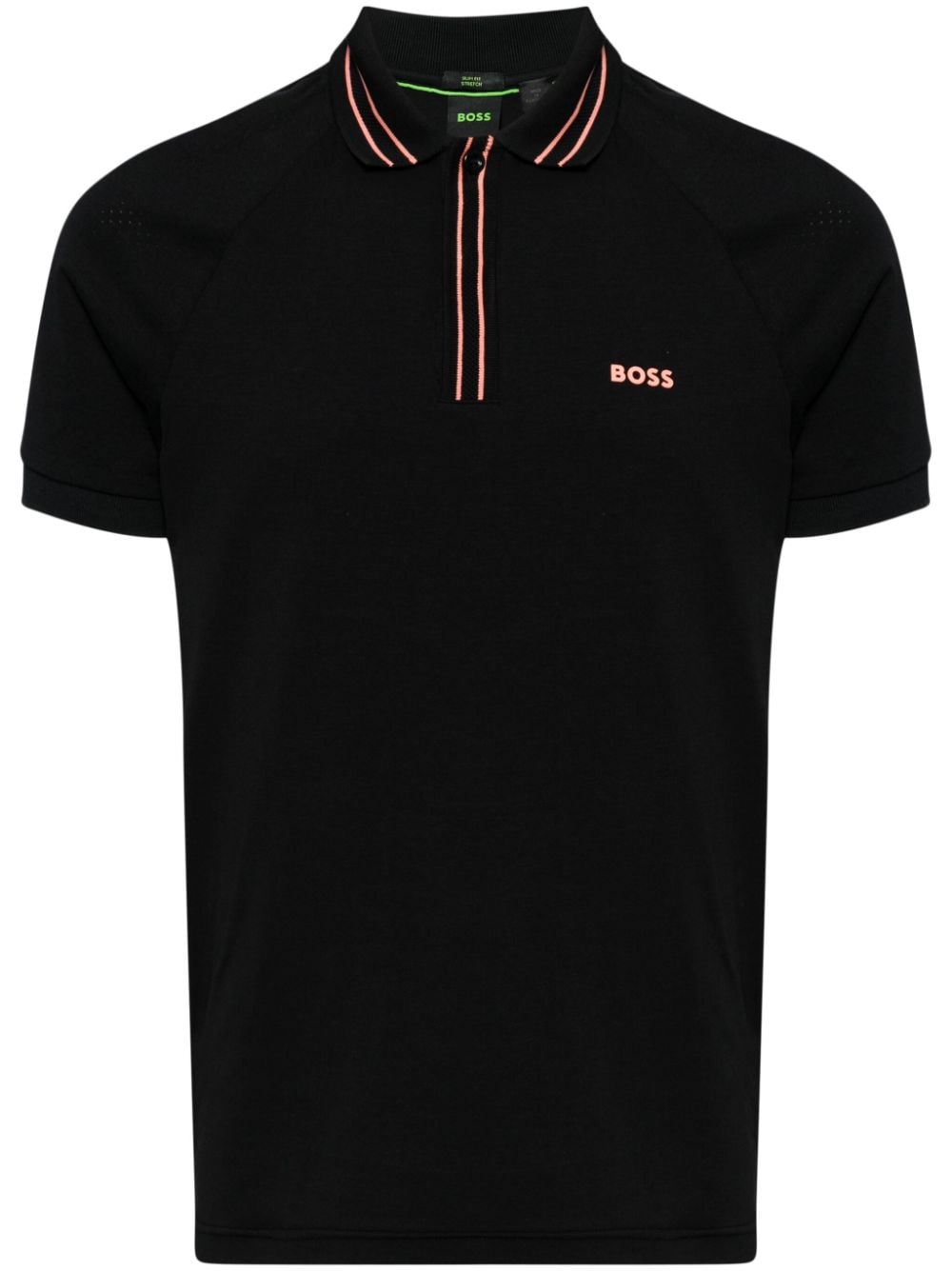 BOSS logo-print striped-trim polo shirt Zwart