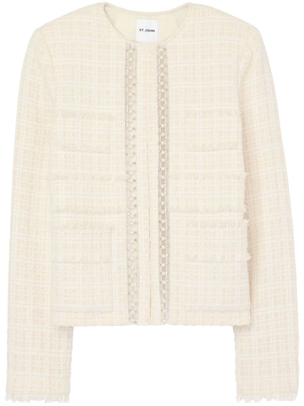 St. John pearl-embellished tweed jacket - White