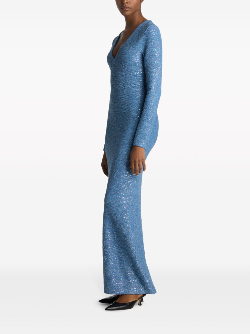 Shop St John Sequin-design Maxi Dress In Blue