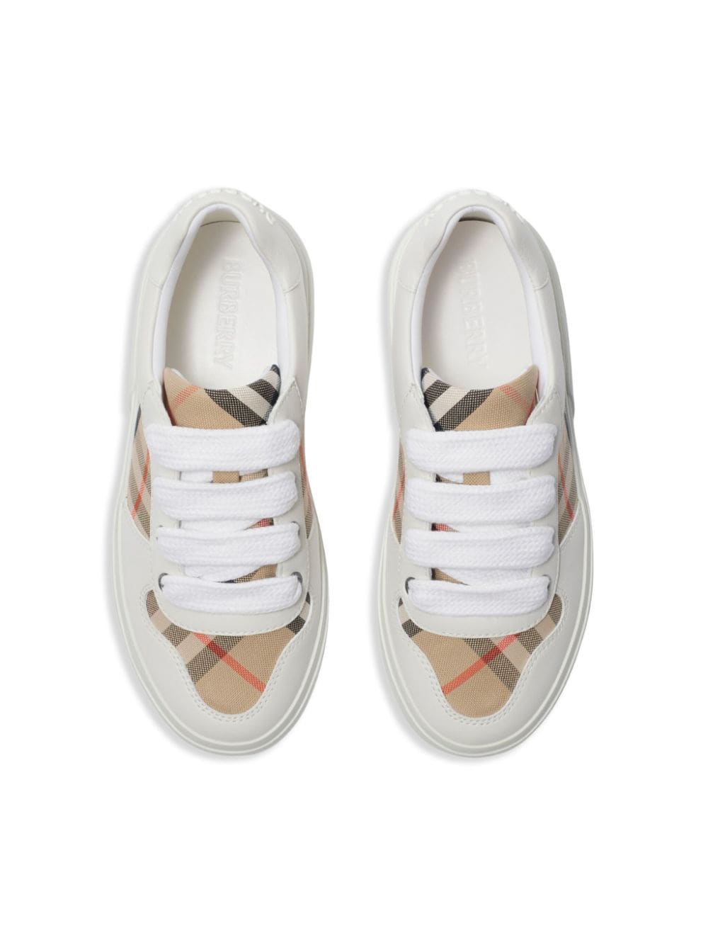 Shop Burberry Check Cotton Sneakers In White