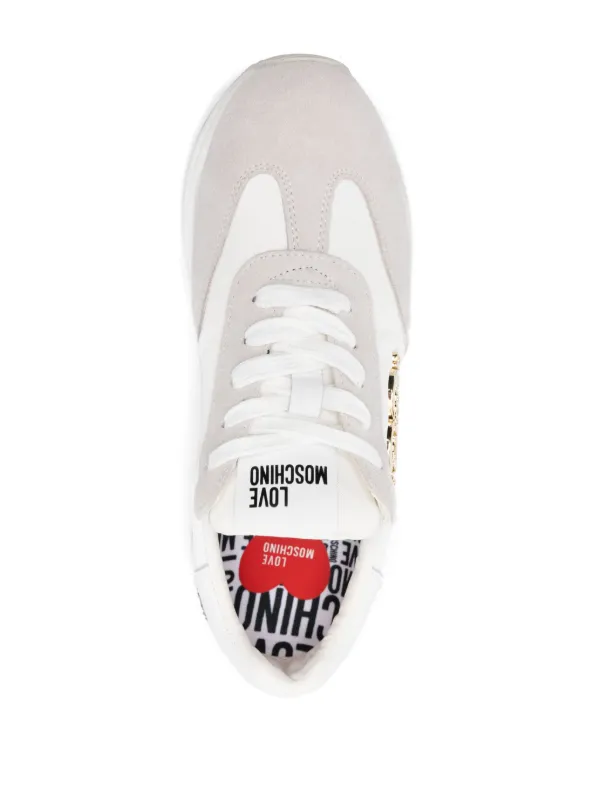 Love Moschino logo plaque Suede Sneakers White FARFETCH AE