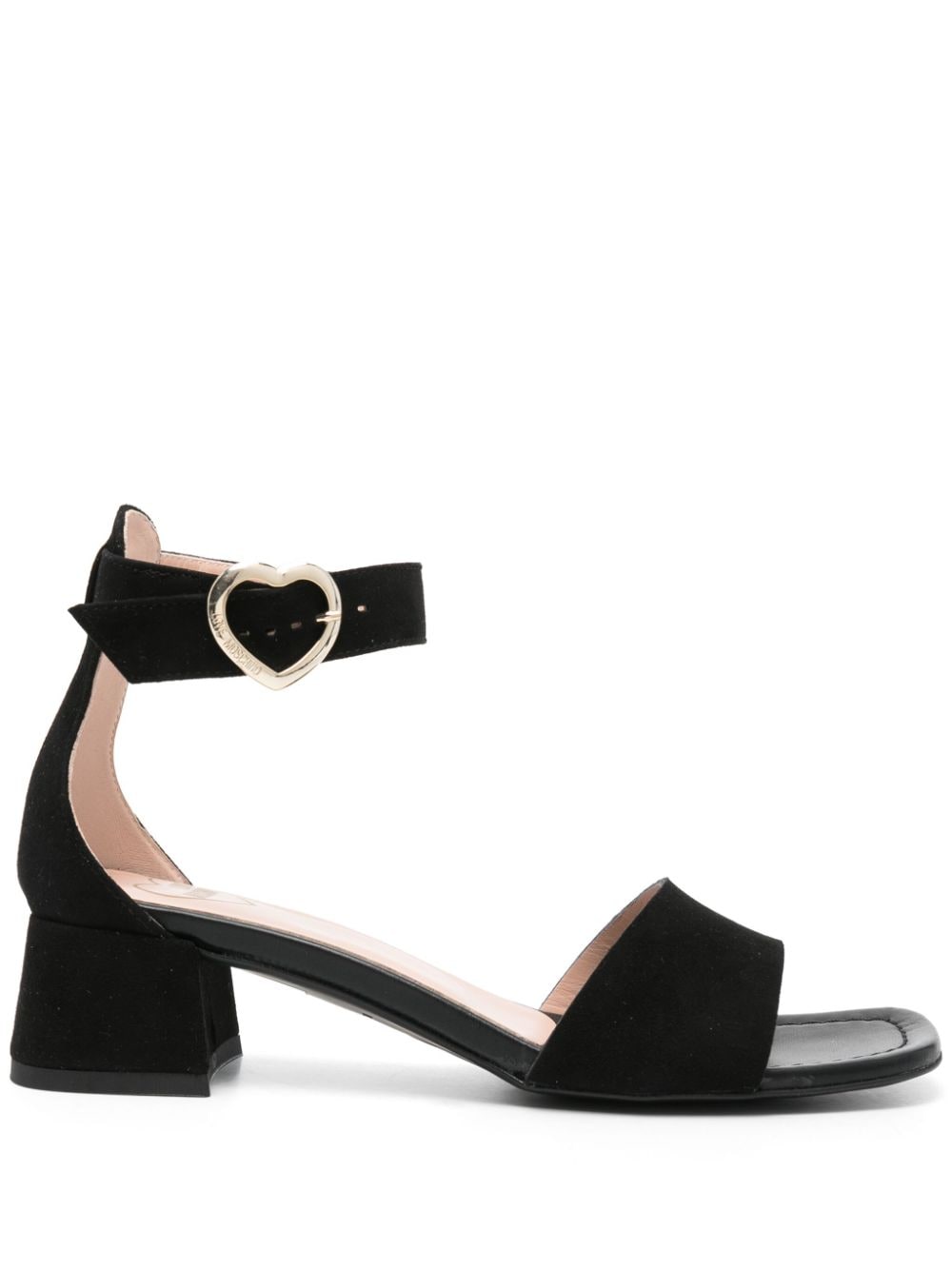 Love Moschino 45 mm suède sandalen met logogesp Zwart