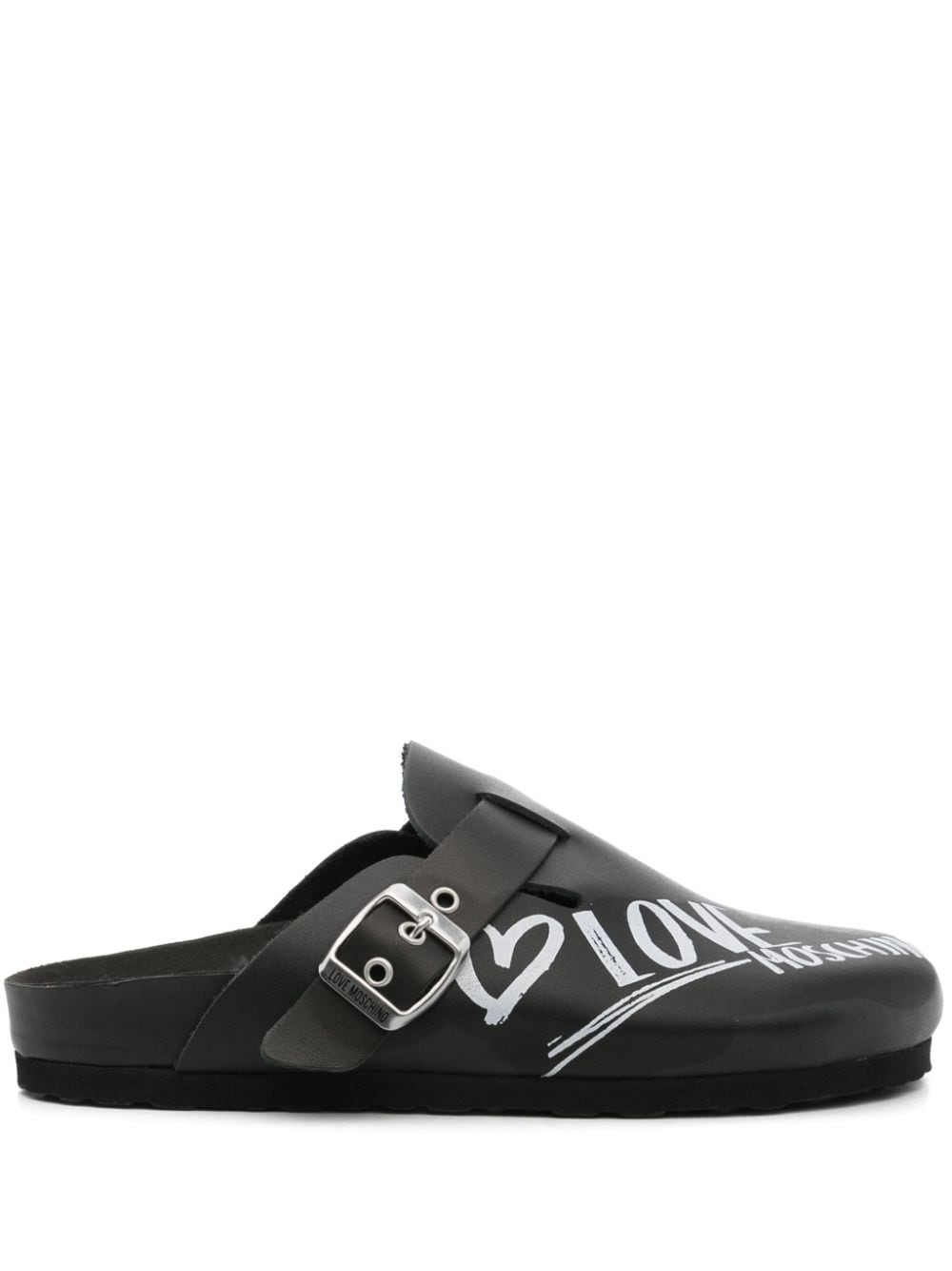 Love Moschino Logo-print Leather Mules In Black