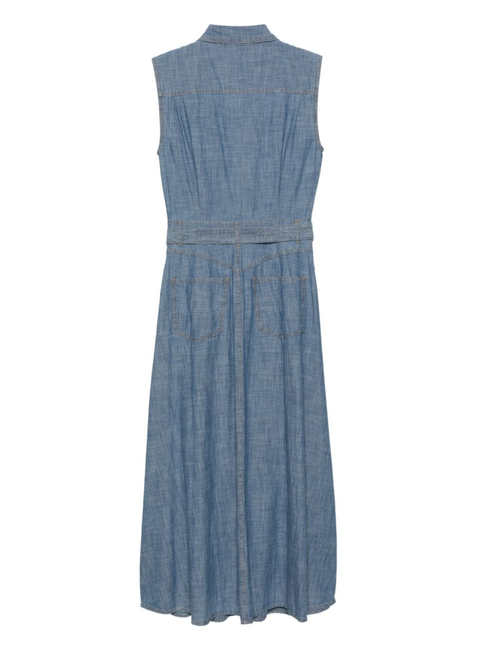 Shop Semicouture Chambray Belted Midi Dress In Blue