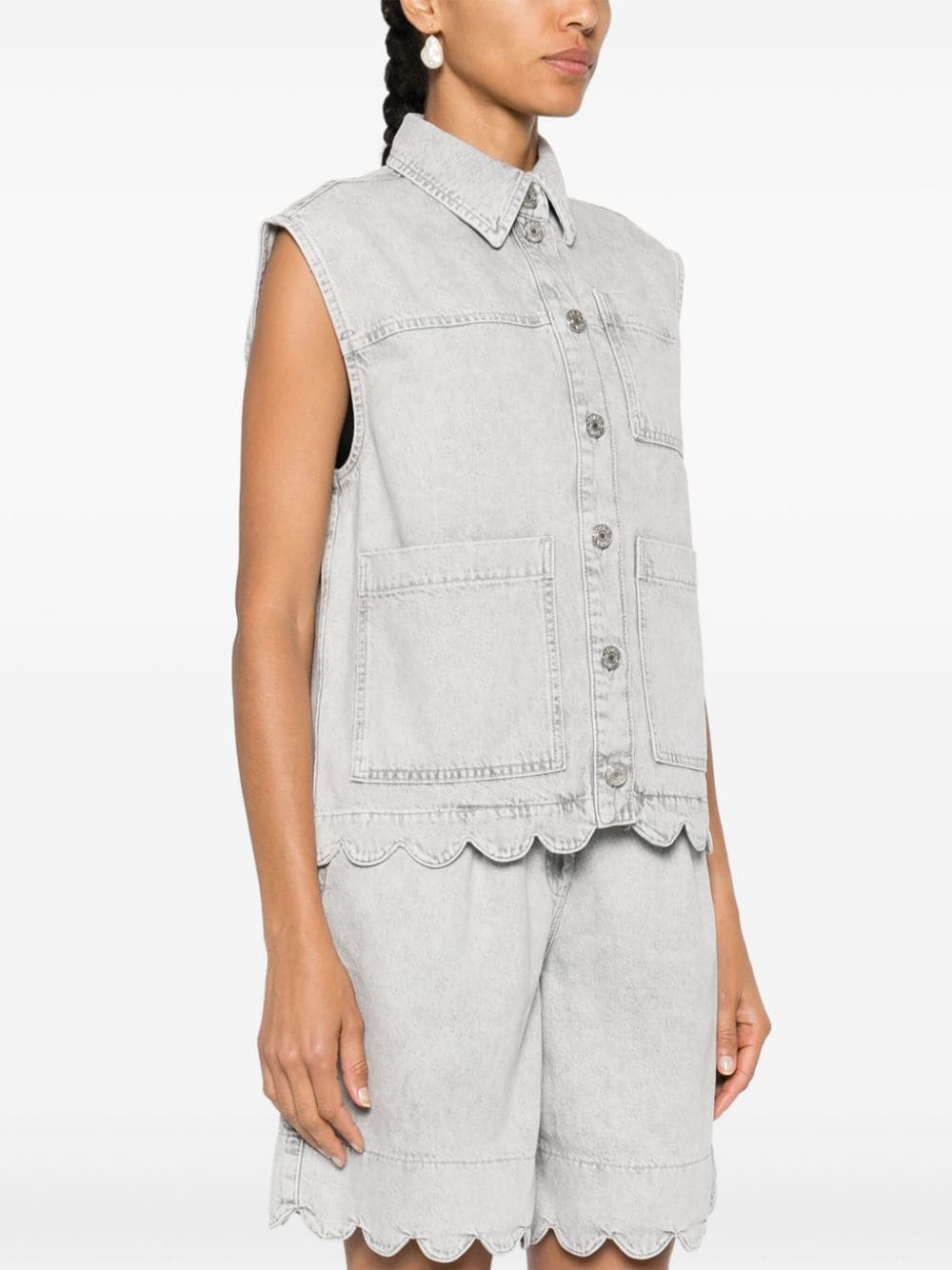 Shop Stella Nova Scallop-hem Sleeveless Denim Jacket In Grey