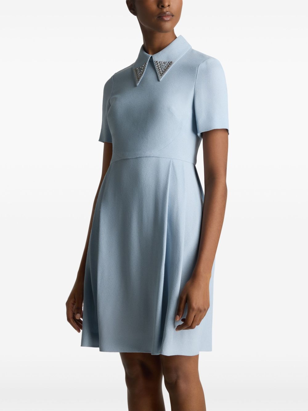 Shop St John Oversized-collar Mini Dress In Blue