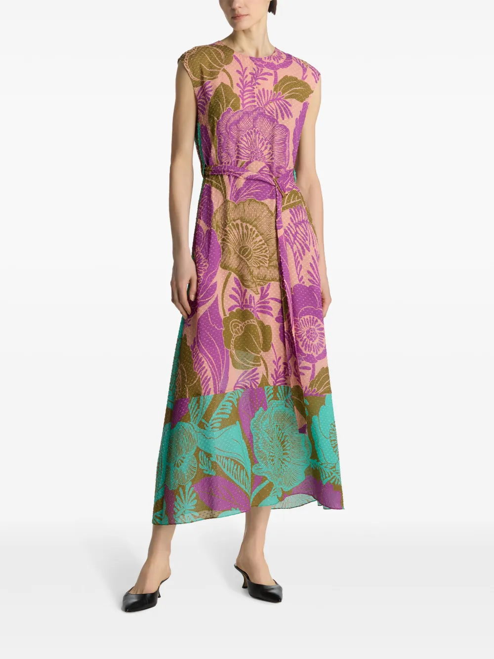 St. John Midi-jurk met bloemenprint - Paars